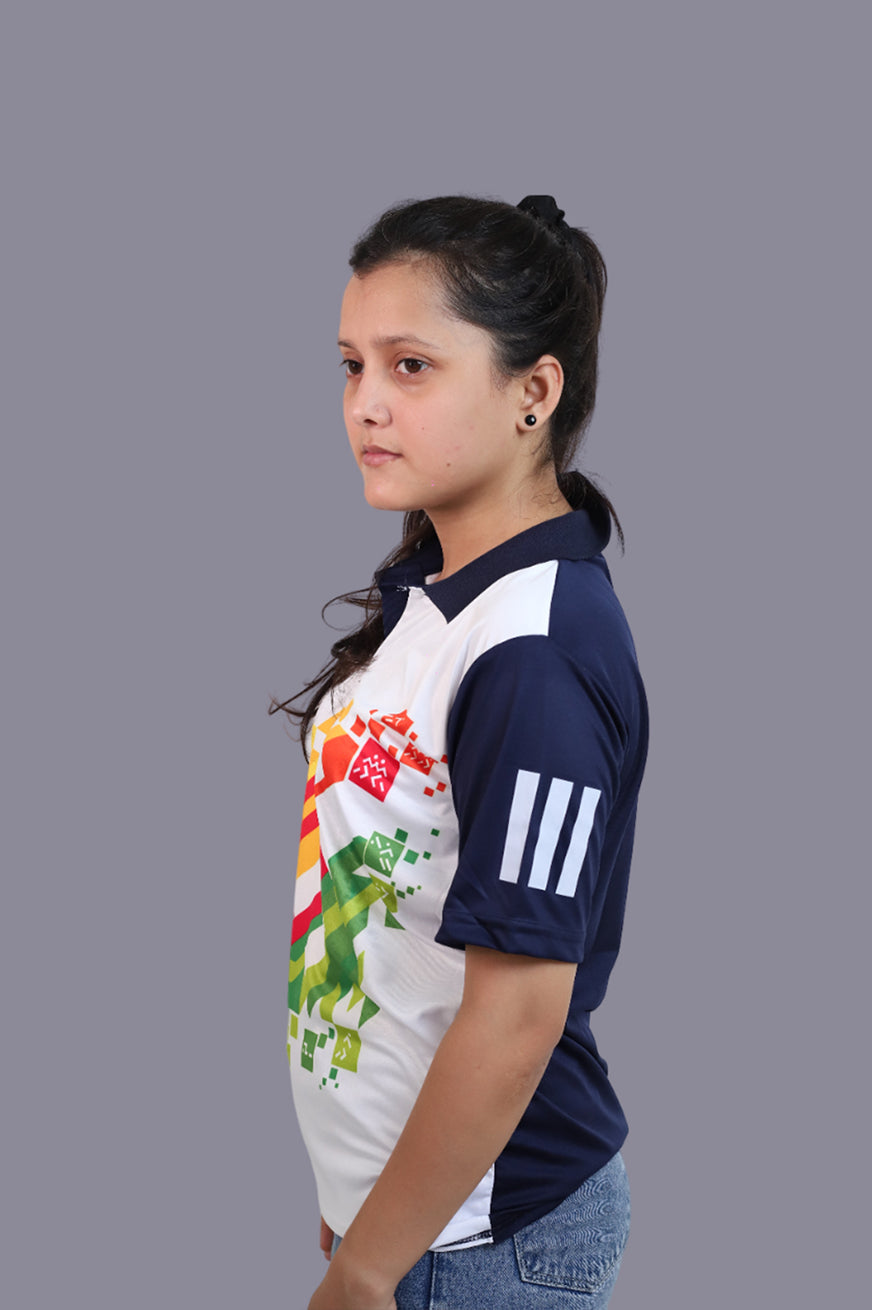 KHELO INDIA Blue White Half Sleeve Sports T-Shirt for Women